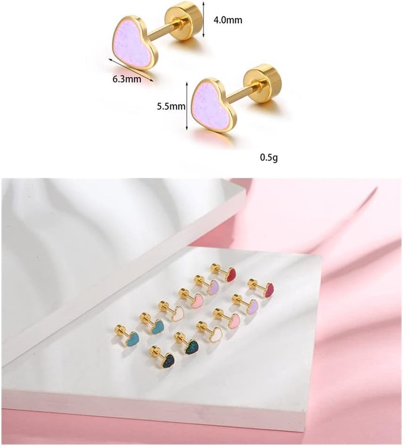 Dtja 18g Titanium Heart Love Earrings for Women Girls Stainless Steel 14k Gold Plated Hypoallergenic Cute Tiny Sequins Stud Cartilage Tragus Screw Back Post Piercing Sensitive Ear - Image 5